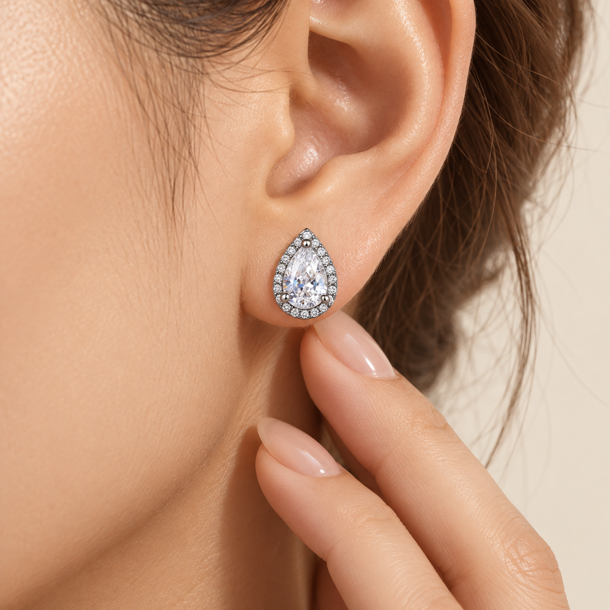 Pear Halo Studs