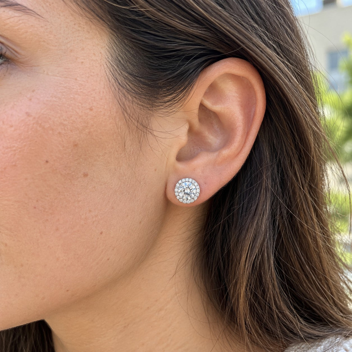 Halo moissanite studs