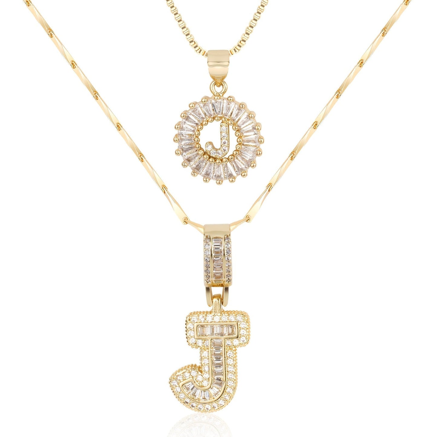Spotlight 2pc 14k Diamond Letter Initial Necklaces