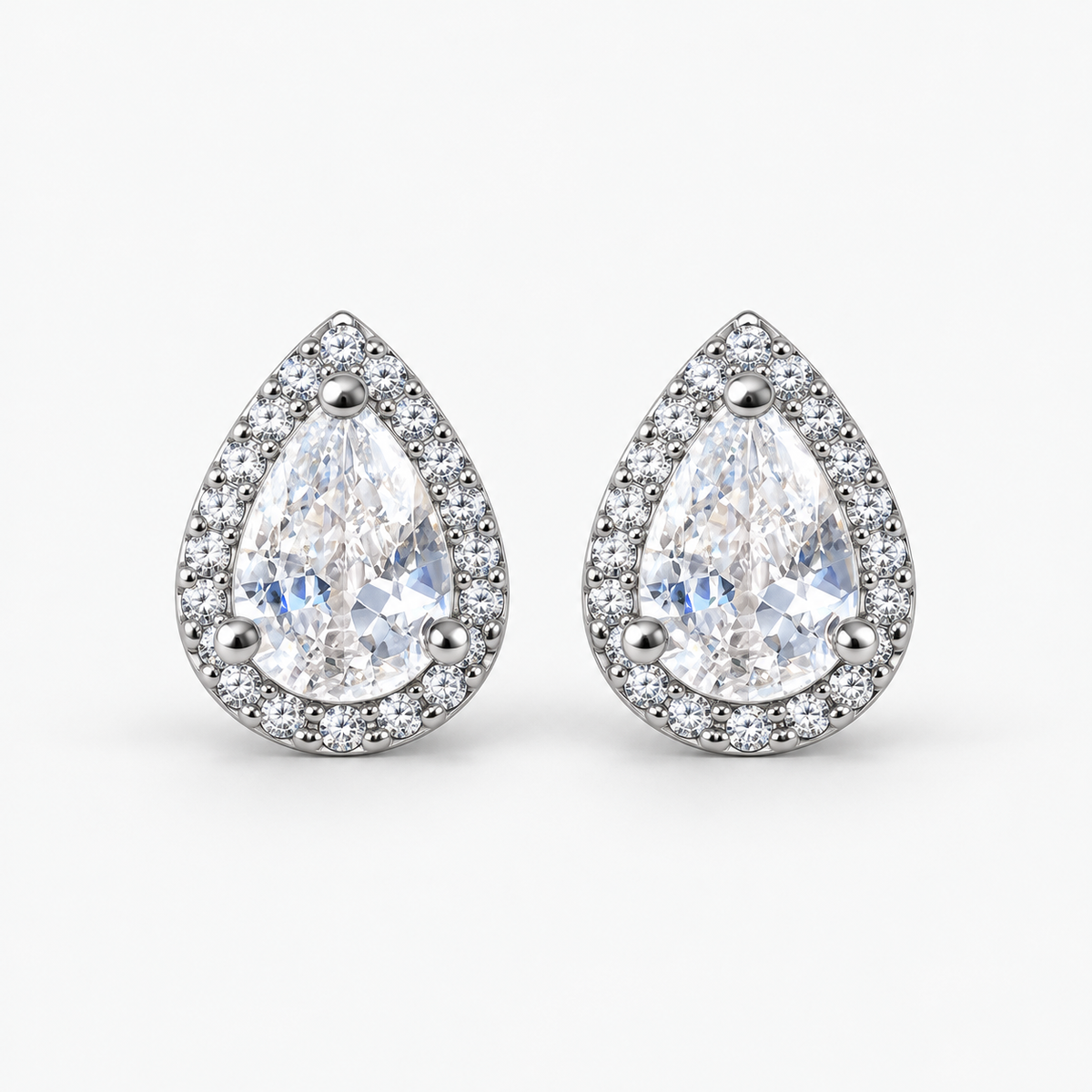 Pear Halo Studs