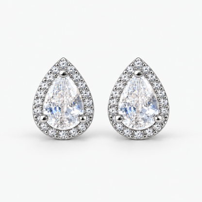 Pear Halo Studs