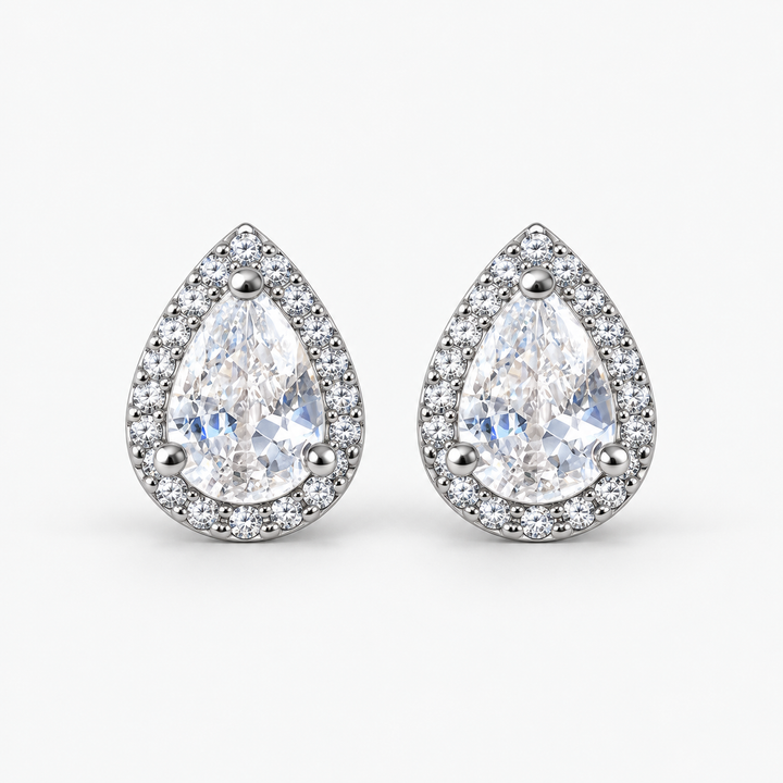 Pear Halo Studs