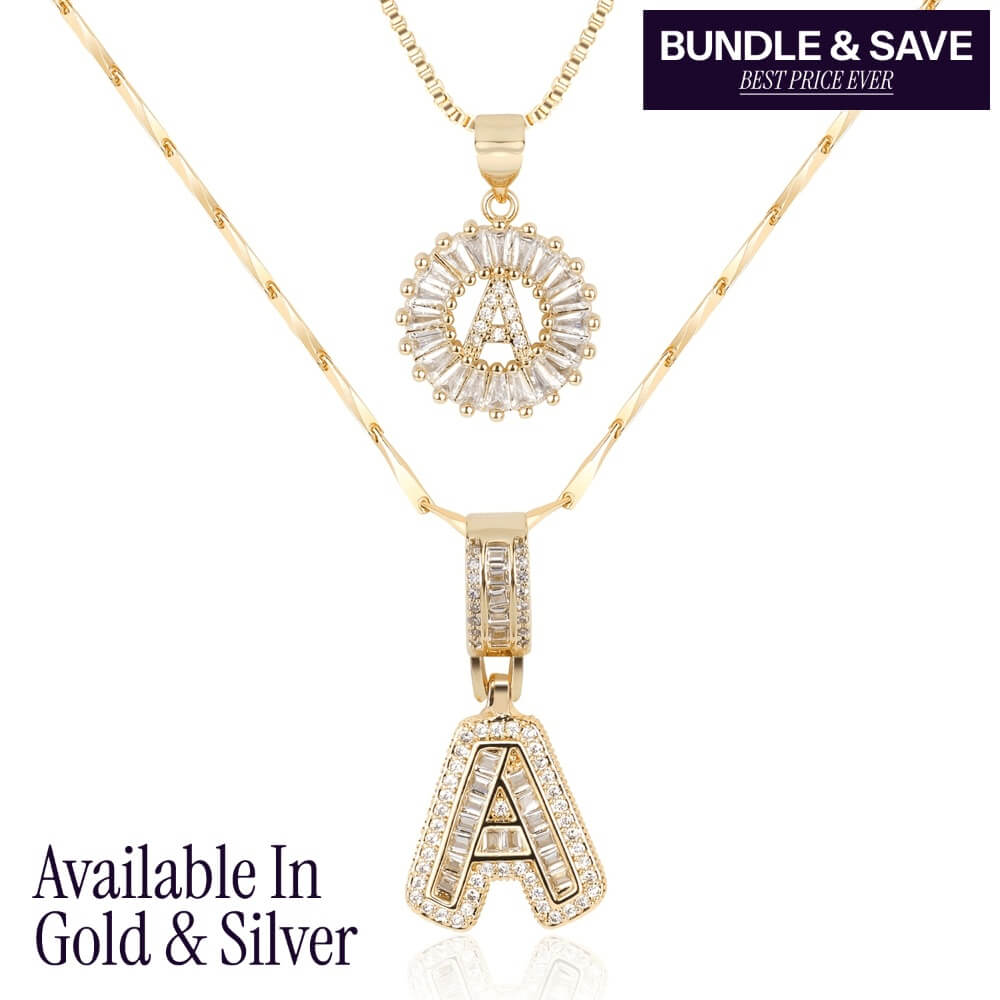 Spotlight 2pc 14k Diamond Letter Initial Necklaces