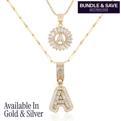 Spotlight 2pc 14k Diamond Letter Initial Necklaces