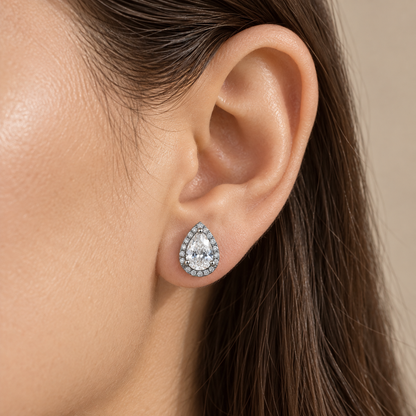 Pear Halo Studs