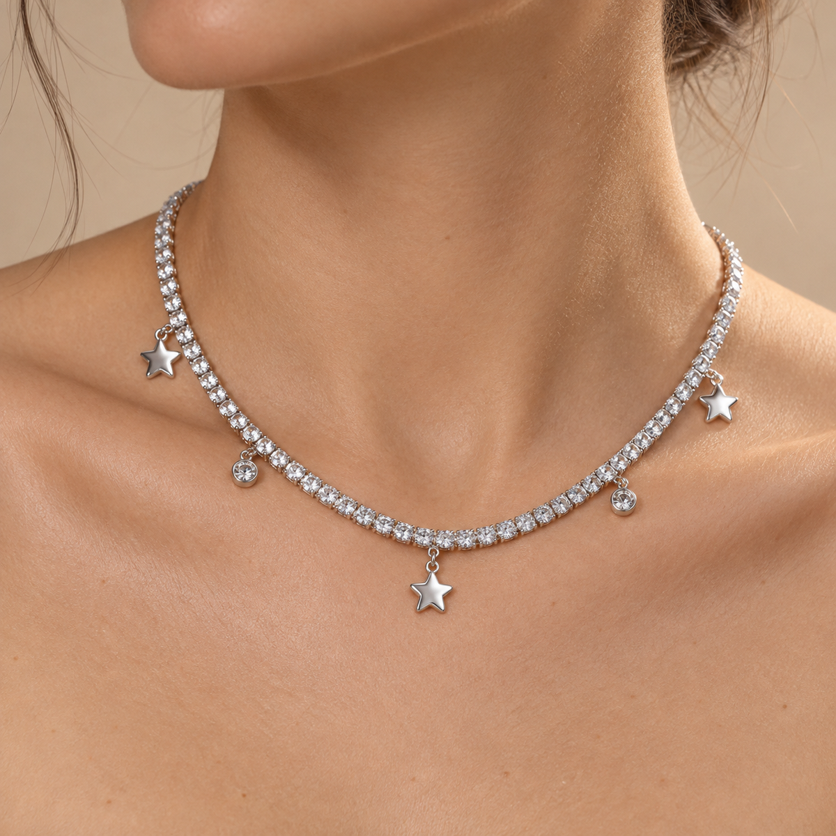 Star Drop Tennis Necklace
