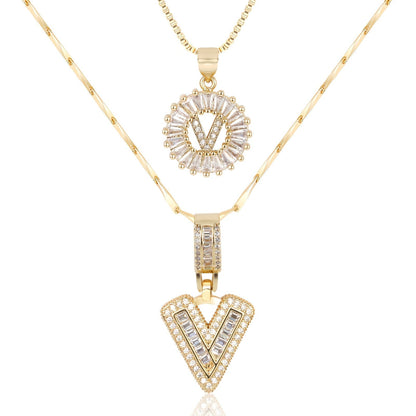 Spotlight 2pc 14k Diamond Letter Initial Necklaces