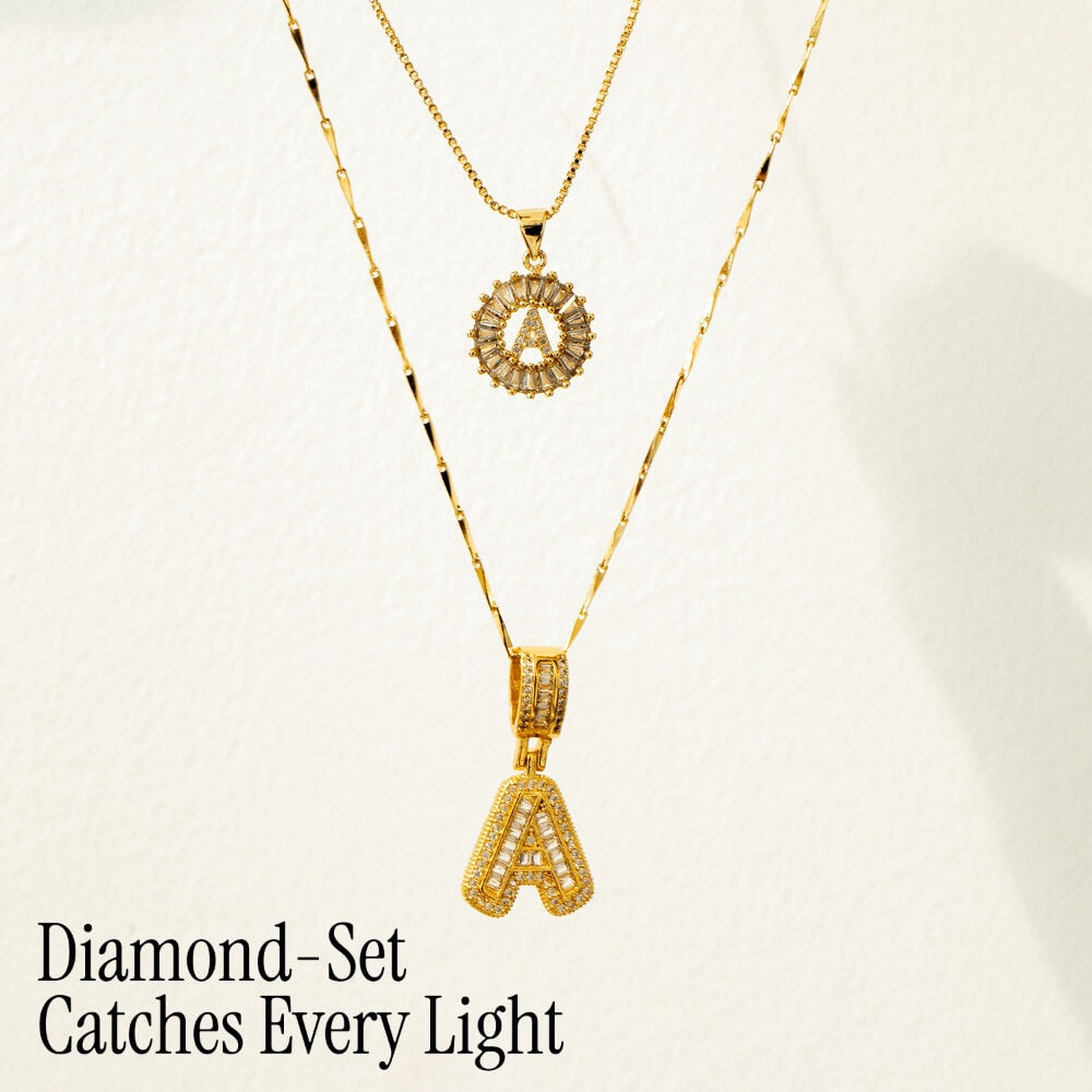 Spotlight 2pc 14k Diamond Letter Initial Necklaces
