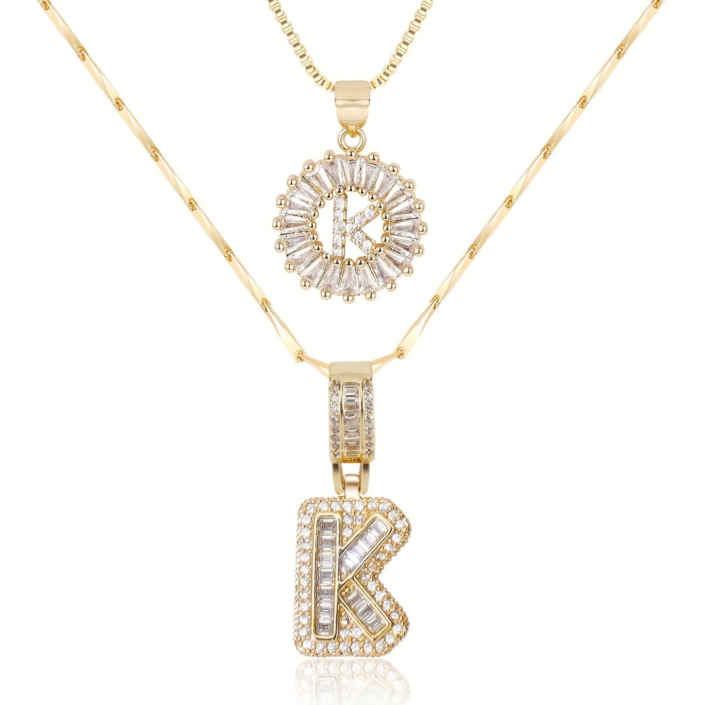 Spotlight 2pc 14k Diamond Letter Initial Necklaces