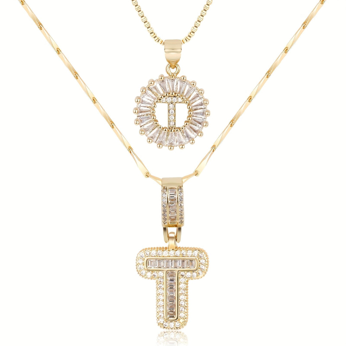 Spotlight 2pc 14k Diamond Letter Initial Necklaces