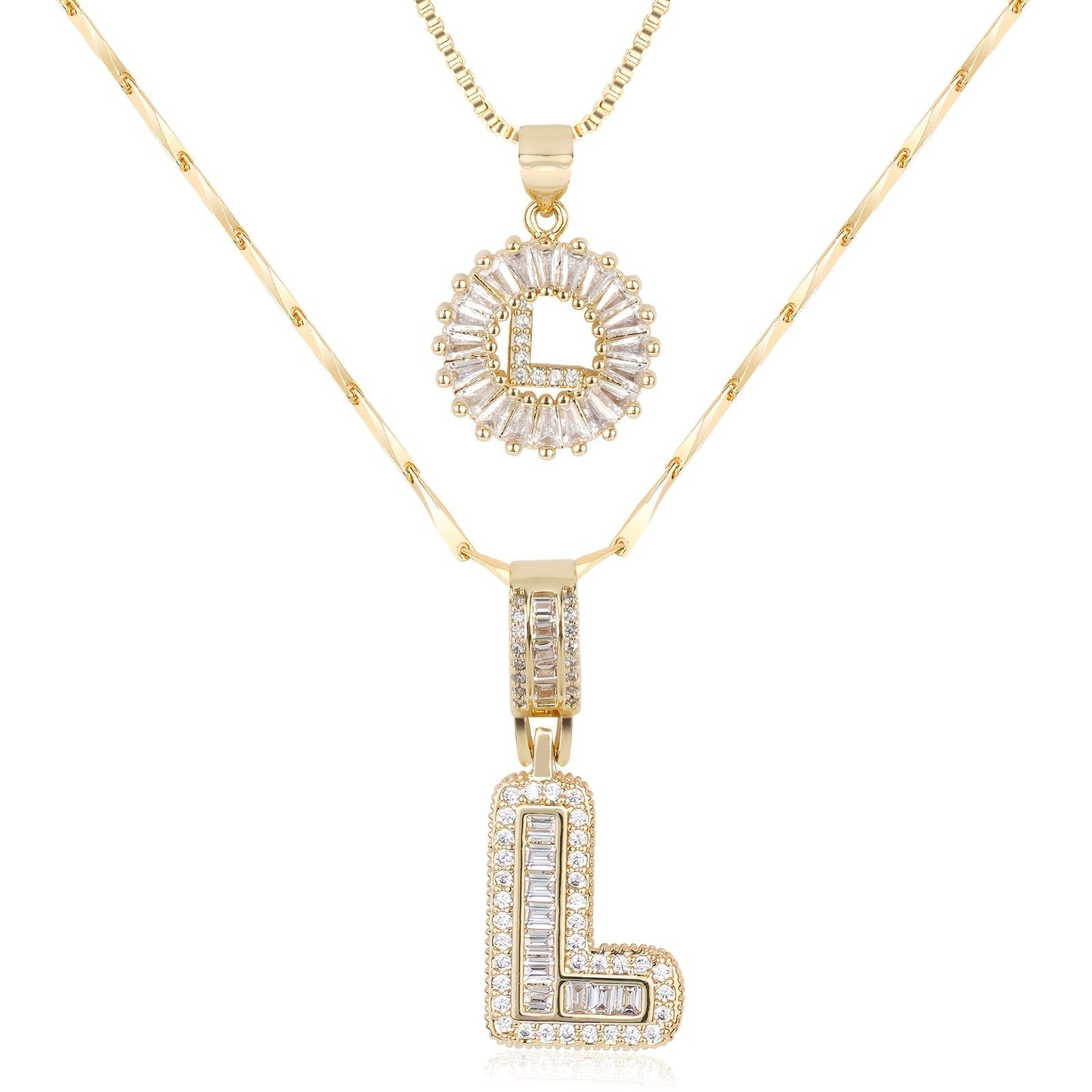 Spotlight 2pc 14k Diamond Letter Initial Necklaces