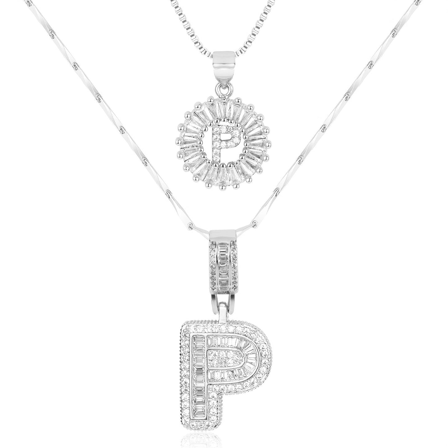 Spotlight 2pc 14k Diamond Letter Initial Necklaces
