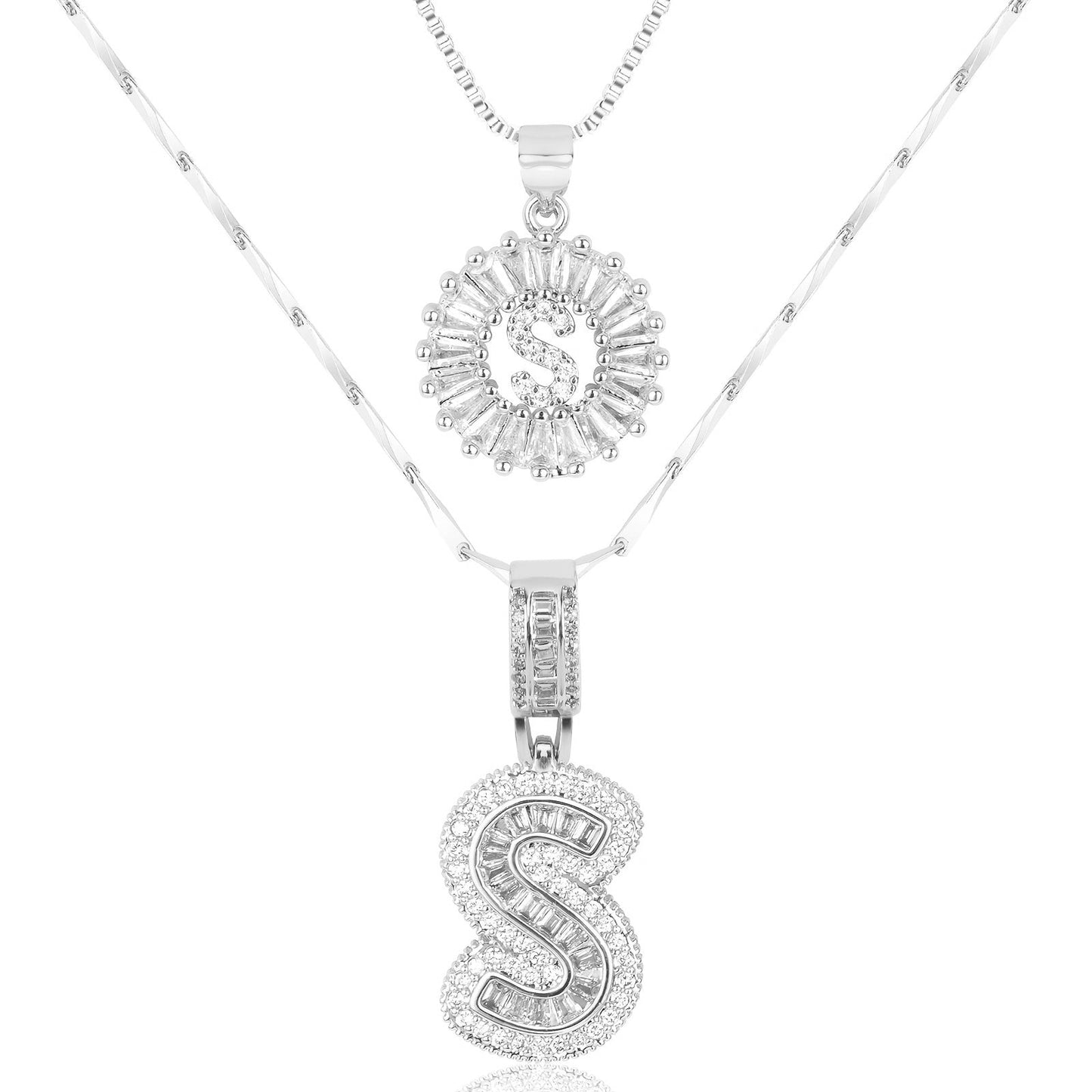 Spotlight 2pc 14k Diamond Letter Initial Necklaces