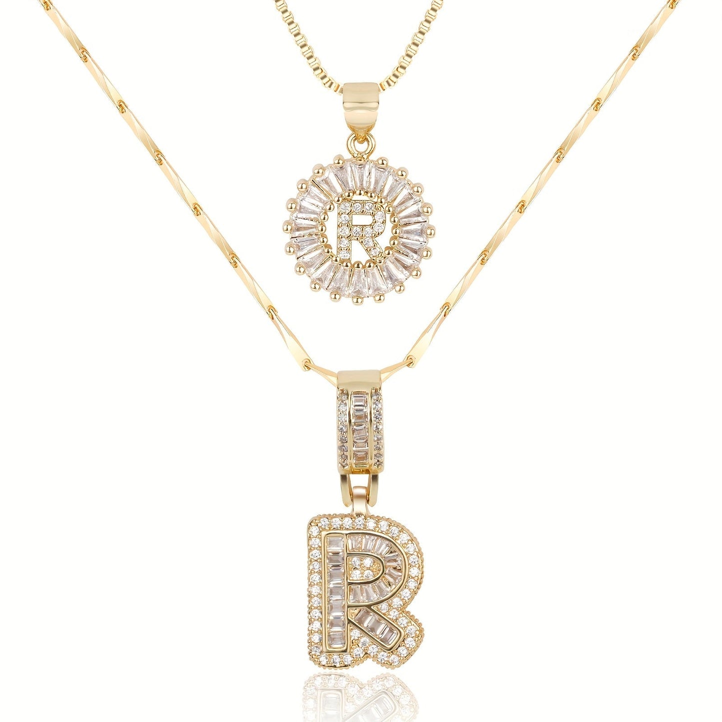 Spotlight 2pc 14k Diamond Letter Initial Necklaces