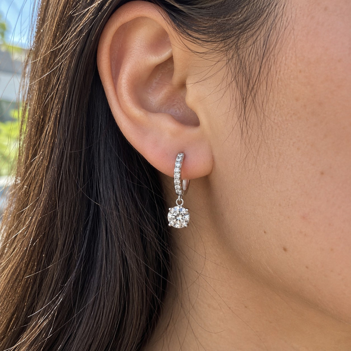 Moissanite drop huggies